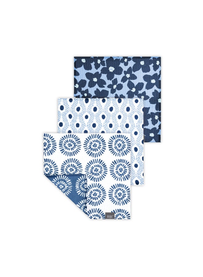 Mukitchen 3-Piece Indigo Vibe Dish Cloth Set Blue and White 10 x 10 Inch 6673-2505 - Image 1